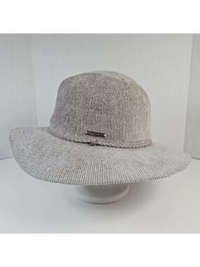 Vince Camuto Gray Ribbed Chenille Wide Brim Panama Hat One Size